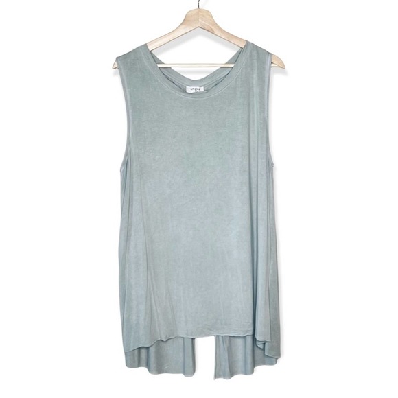 Umgee Green Pastel Washed Lace Up Tunic Sleeveless Slit Back Tank Top Oversized - Picture 1 of 12